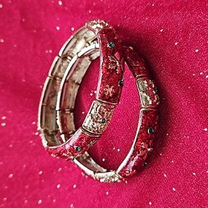 Macy's Holiday Lane Gold Enameled Poinsettia Christmas Stretch Bracelets